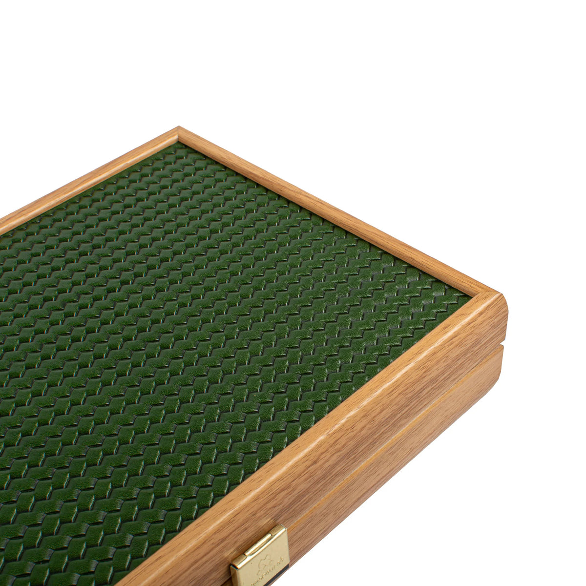 Manopoulos - Handcrafted Knitted Leather Backgammon Set in Green with Side Racks 30x20cm
