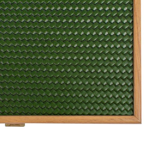 Manopoulos - Handcrafted Knitted Leather Backgammon Set in Green with Side Racks 30x20cm