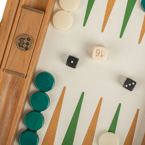 Manopoulos - Handcrafted Knitted Leather Backgammon Set in Green with Side Racks 30x20cm
