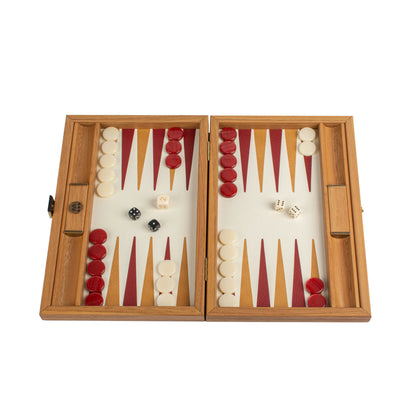 Manopoulos - Handcrafted Knitted Leather Backgammon Set in Red with Side Racks 30x20cm