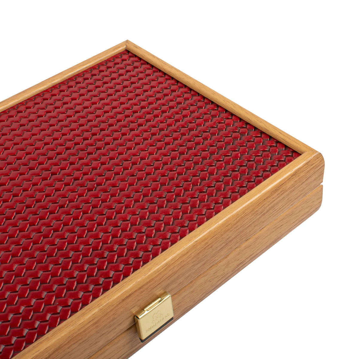 Manopoulos - Handcrafted Knitted Leather Backgammon Set in Red with Side Racks 30x20cm