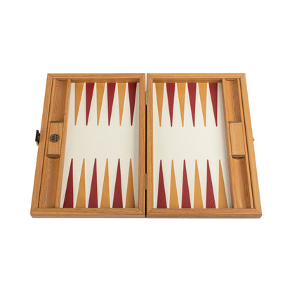 Manopoulos - Handcrafted Knitted Leather Backgammon Set in Red with Side Racks 30x20cm