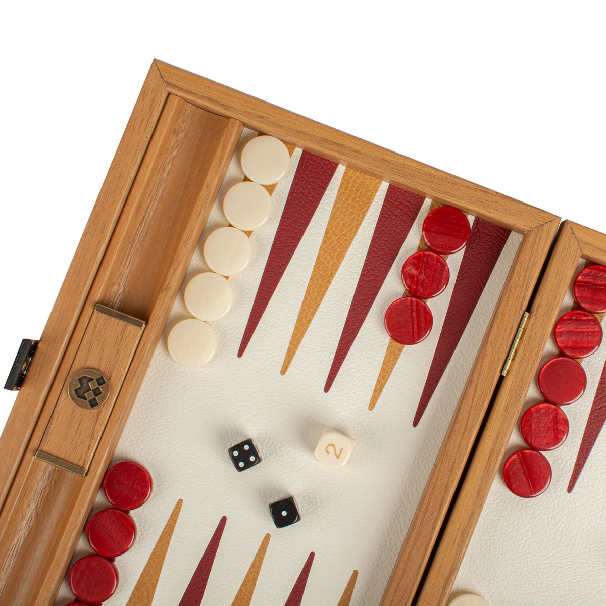 Manopoulos - Handcrafted Knitted Leather Backgammon Set in Red with Side Racks 30x20cm