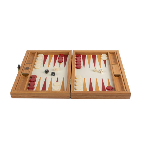 Manopoulos - Handcrafted Knitted Leather Backgammon Set in Red with Side Racks 30x20cm