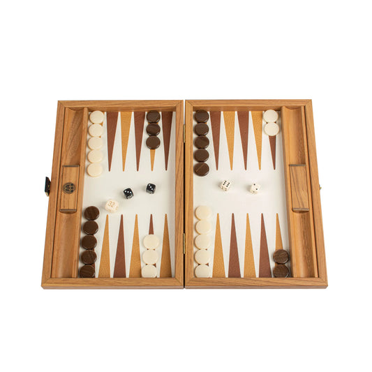 Manopoulos - Handcrafted Knitted Leather Backgammon Set in Mustard with Side Racks 30x20cm