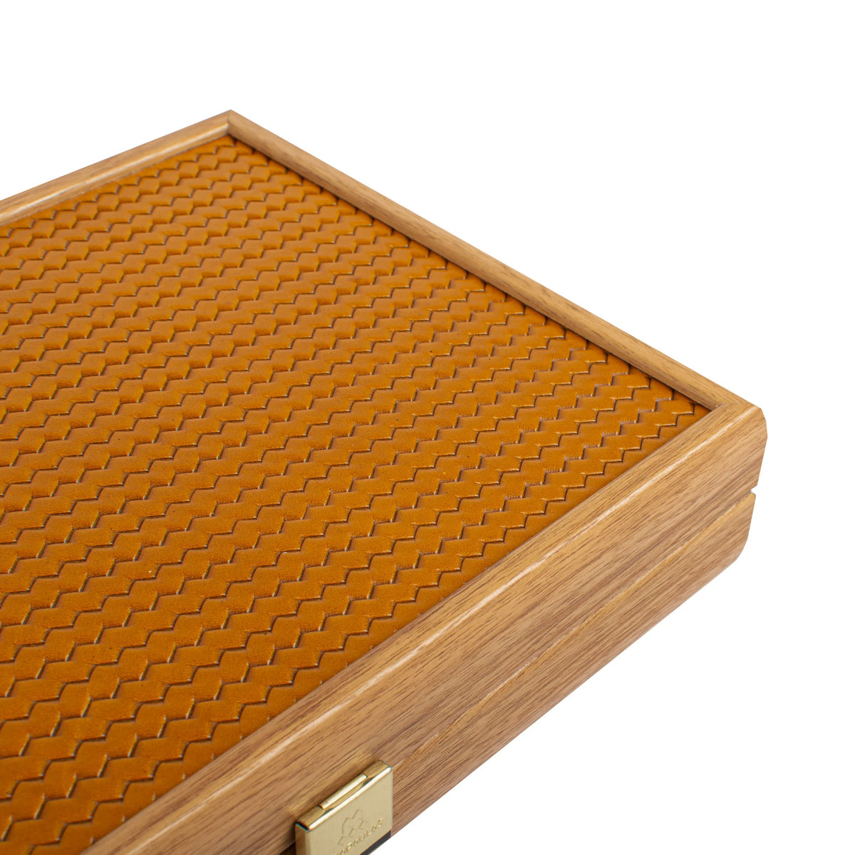 Manopoulos - Handcrafted Knitted Leather Backgammon Set in Mustard with Side Racks 30x20cm, view 3