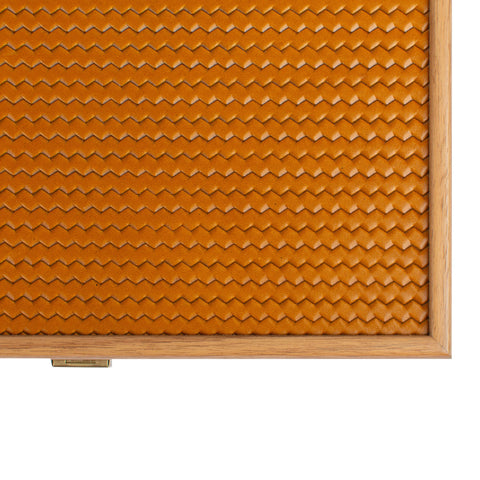 Manopoulos - Handcrafted Knitted Leather Backgammon Set in Mustard with Side Racks 30x20cm