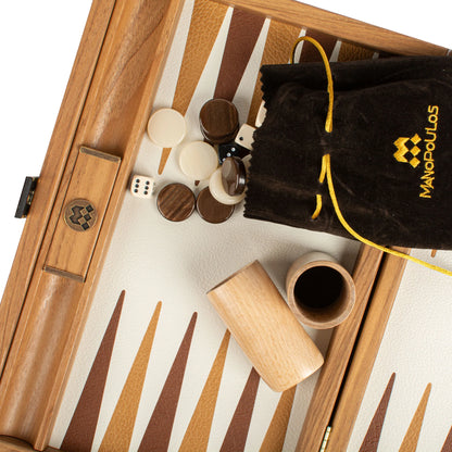 Manopoulos - Handcrafted Knitted Leather Backgammon Set in Mustard with Side Racks 30x20cm, view 7