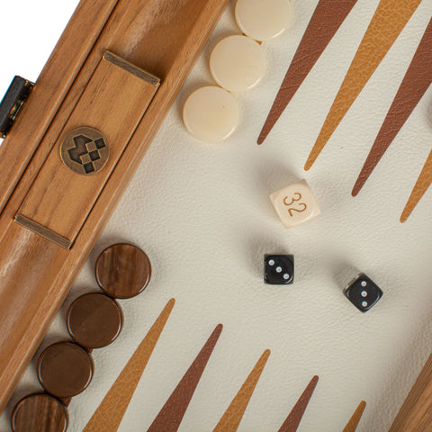 Manopoulos - Handcrafted Knitted Leather Backgammon Set in Mustard with Side Racks 30x20cm