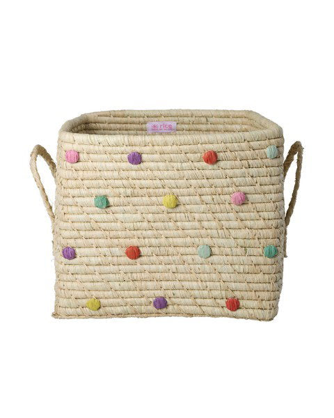 Rice Raffia Square Basket with Raffia Handles