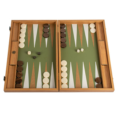 Manopoulos - Leatherette Forest Green Backgammon Set with Side Racks 48x30cm