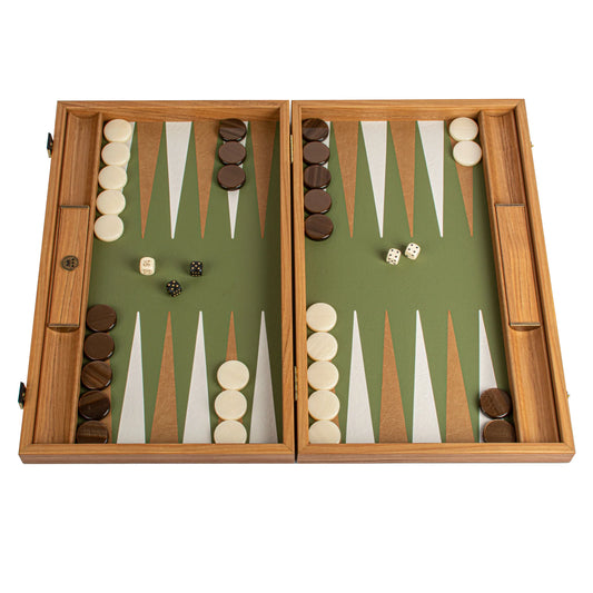 Manopoulos - Leatherette Forest Green Backgammon Set with Side Racks 48x30cm