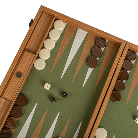 Manopoulos - Leatherette Forest Green Backgammon Set with Side Racks 48x30cm