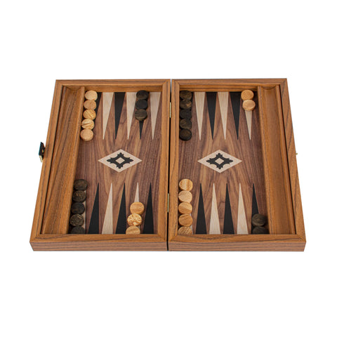 Manopoulos - Handcrafted Walnut Replica Wood Backgammon Set with Black & Oak Points with Side Racks 48x30cm