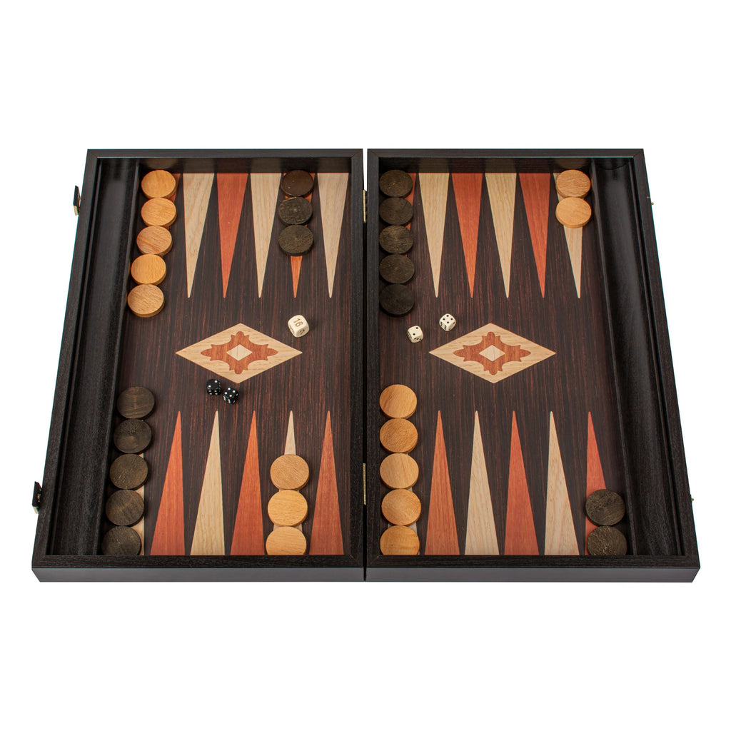 Manopoulos - Handcrafted Wenge Replica Wood Backgammon Set with Walnut & Oak Points with Side Racks 48x30cm