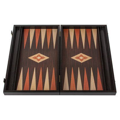 Manopoulos - Handcrafted Wenge Replica Wood Backgammon Set with Walnut & Oak Points with Side Racks 48x30cm