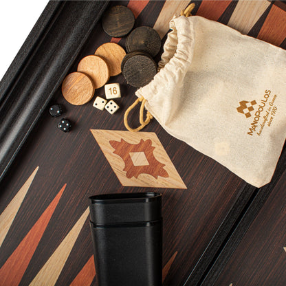 Manopoulos - Handcrafted Wenge Replica Wood Backgammon Set with Walnut & Oak Points with Side Racks 48x30cm