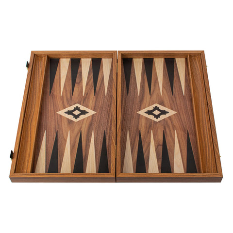 Manopoulos - Handcrafted Walnut Replica Wood Backgammon Set with Black & Oak Points with Side Racks 38x23cm
