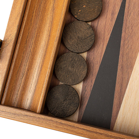 Manopoulos - Handcrafted Walnut Replica Wood Backgammon Set with Black & Oak Points with Side Racks 38x23cm