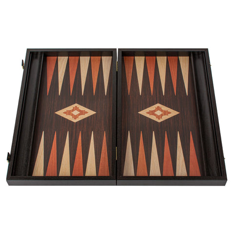 Manopoulos - Handcrafted Wenge Replica Wood Backgammon Set with Walnut & Oak Points with Side Racks 38x23cm