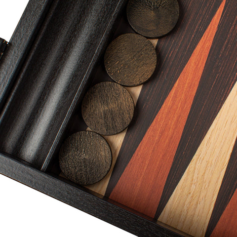 Manopoulos - Handcrafted Wenge Replica Wood Backgammon Set with Walnut & Oak Points with Side Racks 38x23cm