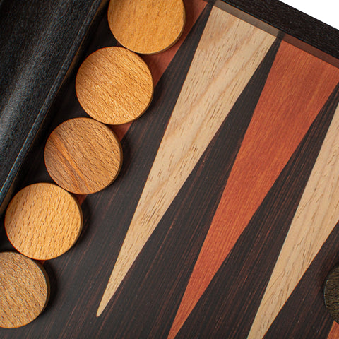 Manopoulos - Handcrafted Wenge Replica Wood Backgammon Set with Walnut & Oak Points with Side Racks 38x23cm