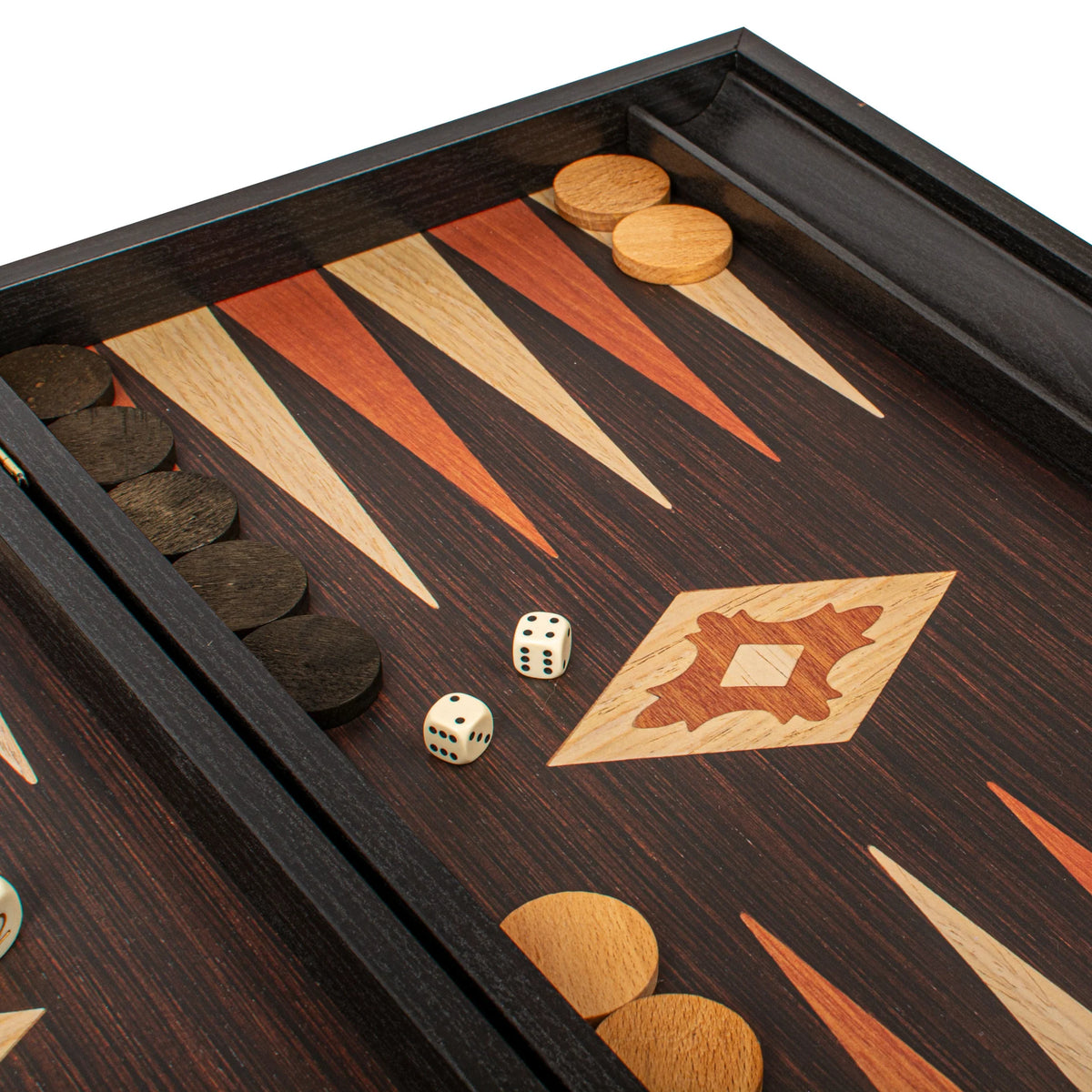 Manopoulos - Handcrafted Wenge Replica Wood Backgammon Set with Walnut & Oak Points with Side Racks 38x23cm