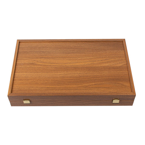 Manopoulos - Handcrafted Walnut Replica Wood Backgammon Set with Black & Oak Points with Side Racks 30x20cm