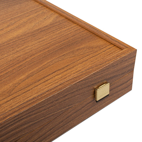 Manopoulos - Handcrafted Walnut Replica Wood Backgammon Set with Black & Oak Points with Side Racks 30x20cm