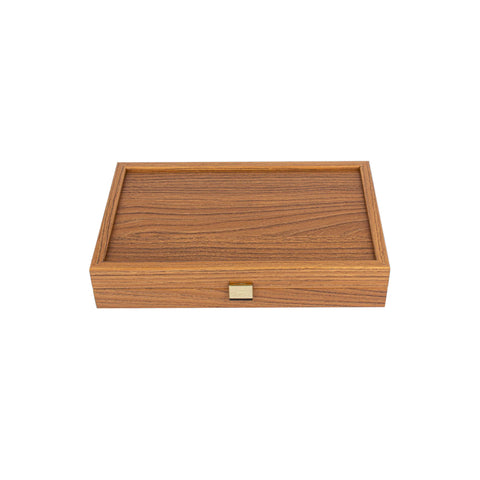 Manopoulos - Handcrafted Walnut Replica Wood Backgammon Set with Black & Oak Points with Side Racks 30x20cm