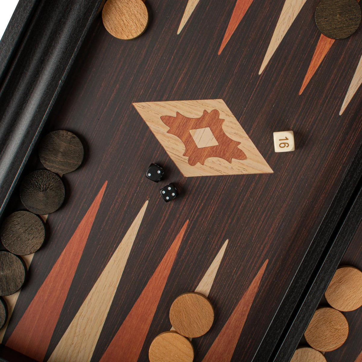 Manopoulos - Handcrafted Wenge Replica Wood Backgammon Set with Walnut & Oak Points with Side Racks 30x20cm