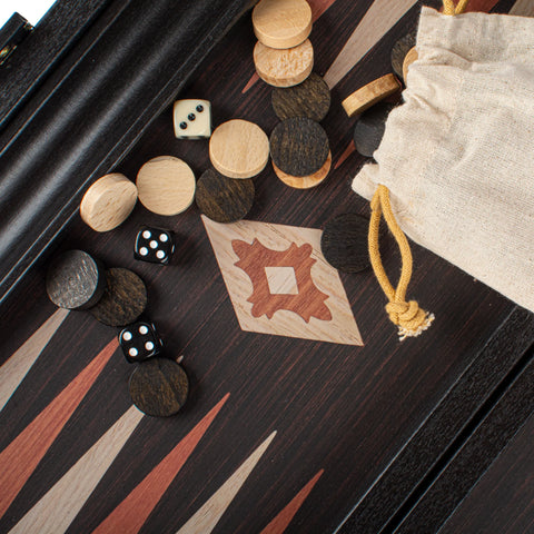 Manopoulos - Handcrafted Wenge Replica Wood Backgammon Set with Walnut & Oak Points with Side Racks 30x20cm