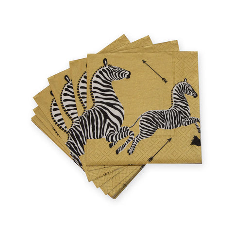 Caspari Cocktail Napkin Gold Zebras