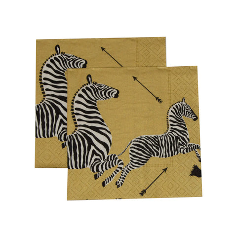 Caspari Cocktail Napkin Gold Zebras