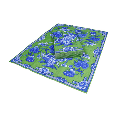 Caspari Green And Blue Plate Guest Towel