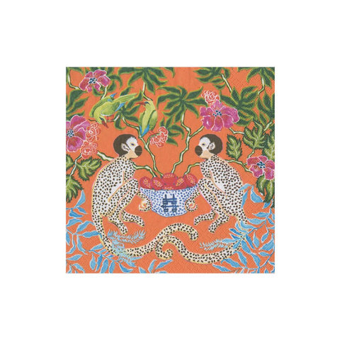 Caspari Monkeys Orange Napkin