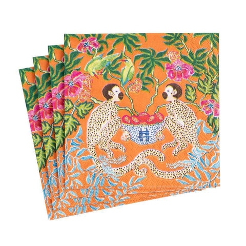 Caspari Monkeys Orange Napkin