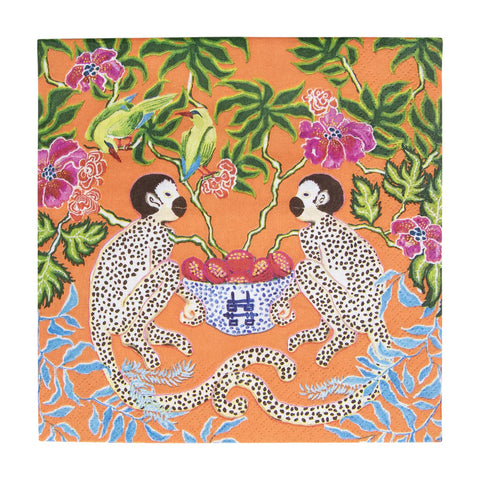 Caspari Monkeys Orange Napkin