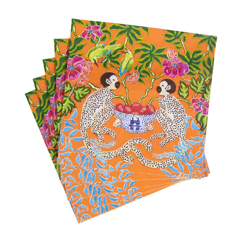 Caspari Monkeys Orange Napkin