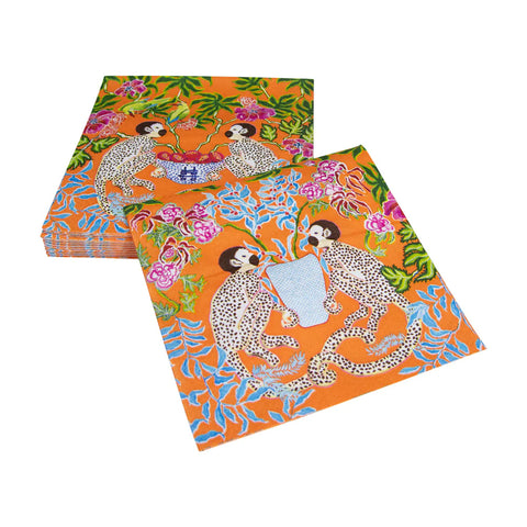 Caspari Monkeys Orange Napkin