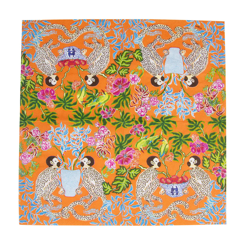 Caspari Monkeys Orange Napkin, view 6