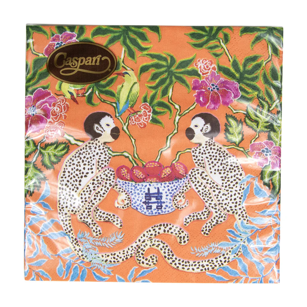 Caspari Monkeys Orange Napkin, view 8