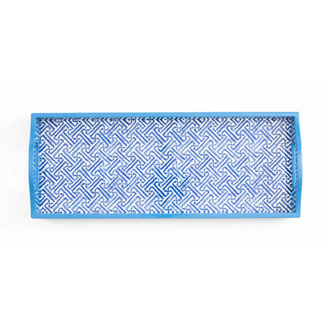 Caspari Fretwork Blue Lacquer Bar Tray