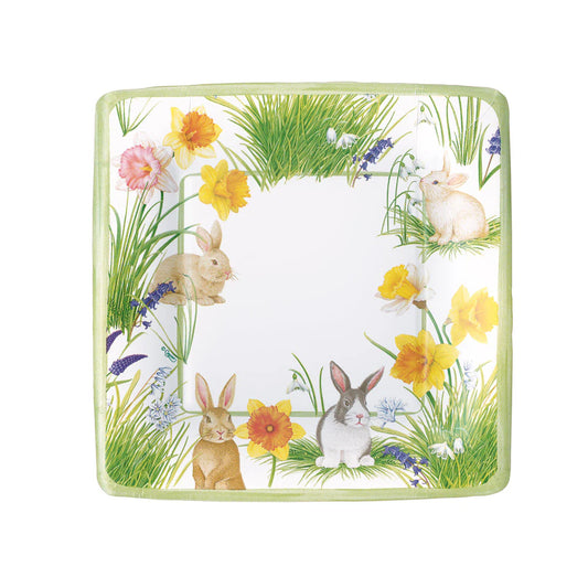 Caspari Bunnies And Daffodils Square Salad/Dessert Plates