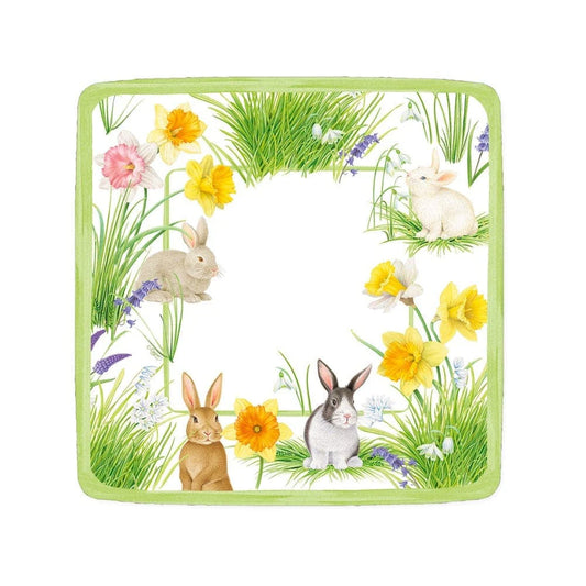 Caspari Bunnies And Daffodils Square Salad/Dessert Plates