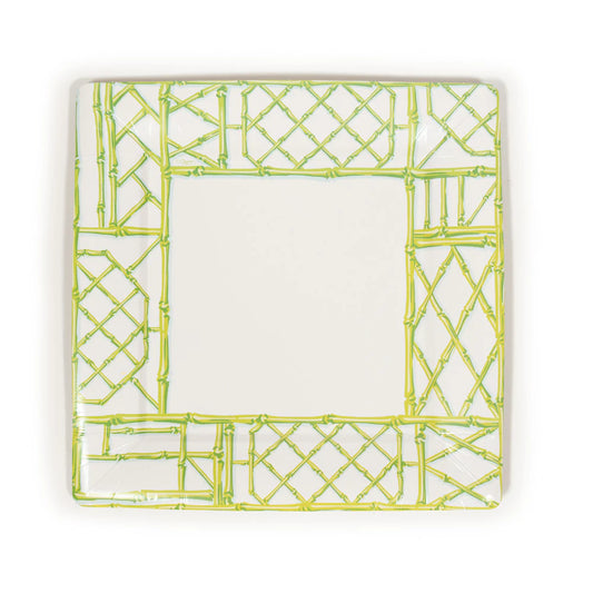 Caspari Bamboo Screen Moss Green Square Dinner Plates