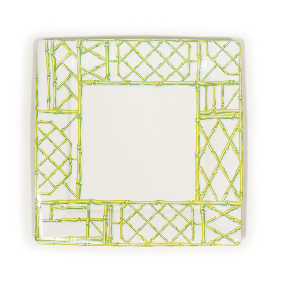 Caspari Bamboo Screen Moss Green Square Dinner Plates