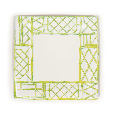 Caspari Bamboo Screen Moss Green Square Dinner Plates
