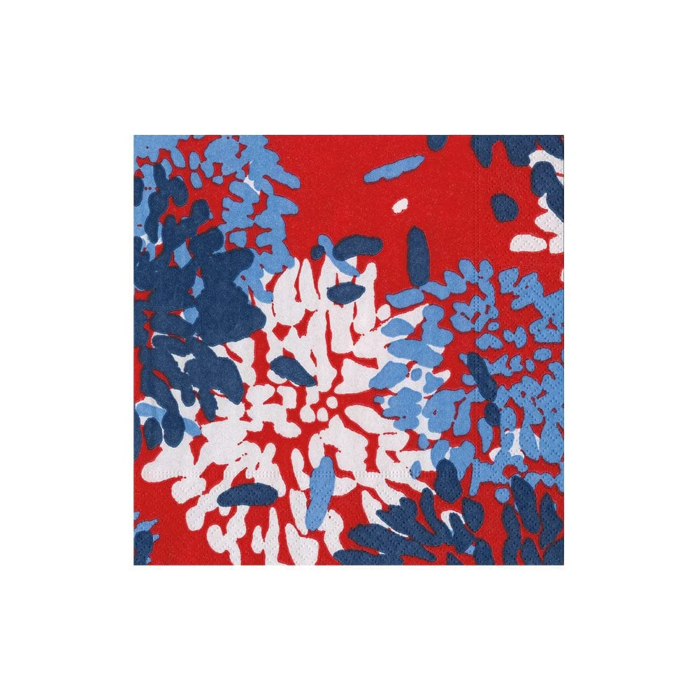 Caspari boxed Chrysanthemum Red/White/Blue cocktail napkins