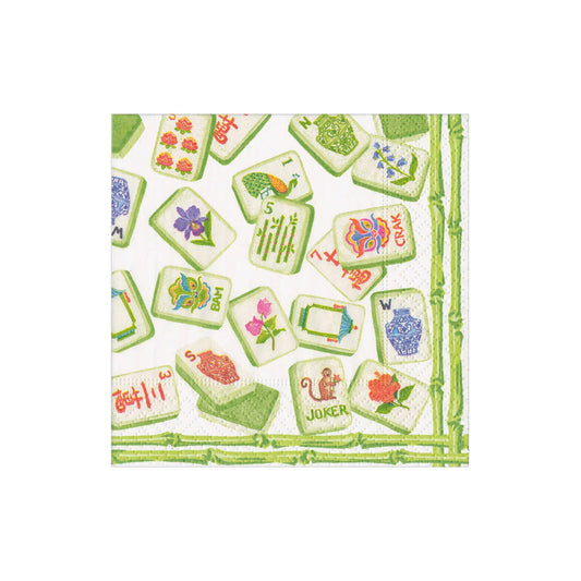 Caspari Mahjong Green Cocktail Napkin